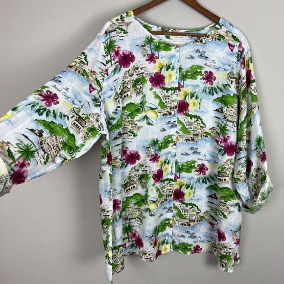 Cynthia Rowley Shirt 3X The Amalfi Coast Print Linen Collar Button Down Colorful - Picture 4 of 12